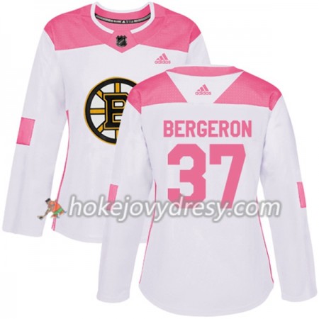 Dámské Hokejový Dres Boston Bruins Patrice Bergeron 37 Bílá 2017-2018 Adidas Růžová Fashion Authentic